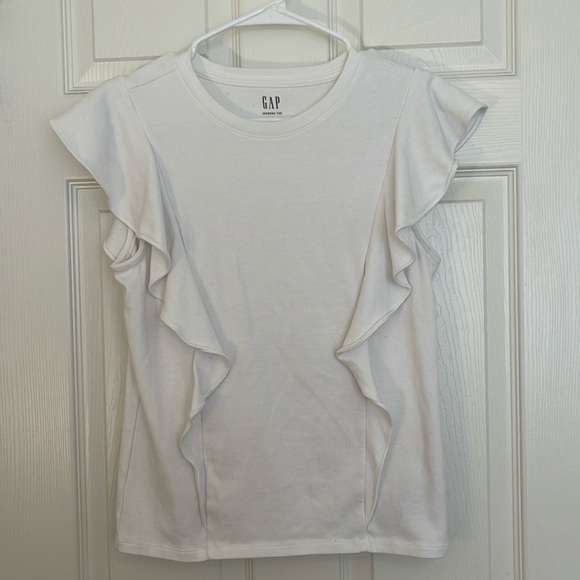 Gap White Ruffle Modern Tee - Picture 1 of 4